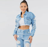 Blue Distressed Crop Jacket