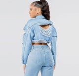 Blue Distressed Crop Jacket
