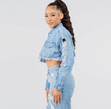 Blue Distressed Crop Jacket