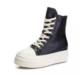 High Top Leather Sneakers Thick Bottoms (Black)