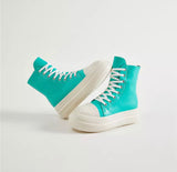 High Top Leather Sneakers Thick Bottoms (GREEN)