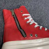 High Top Leather Sneakers Thick Bottoms (RED)