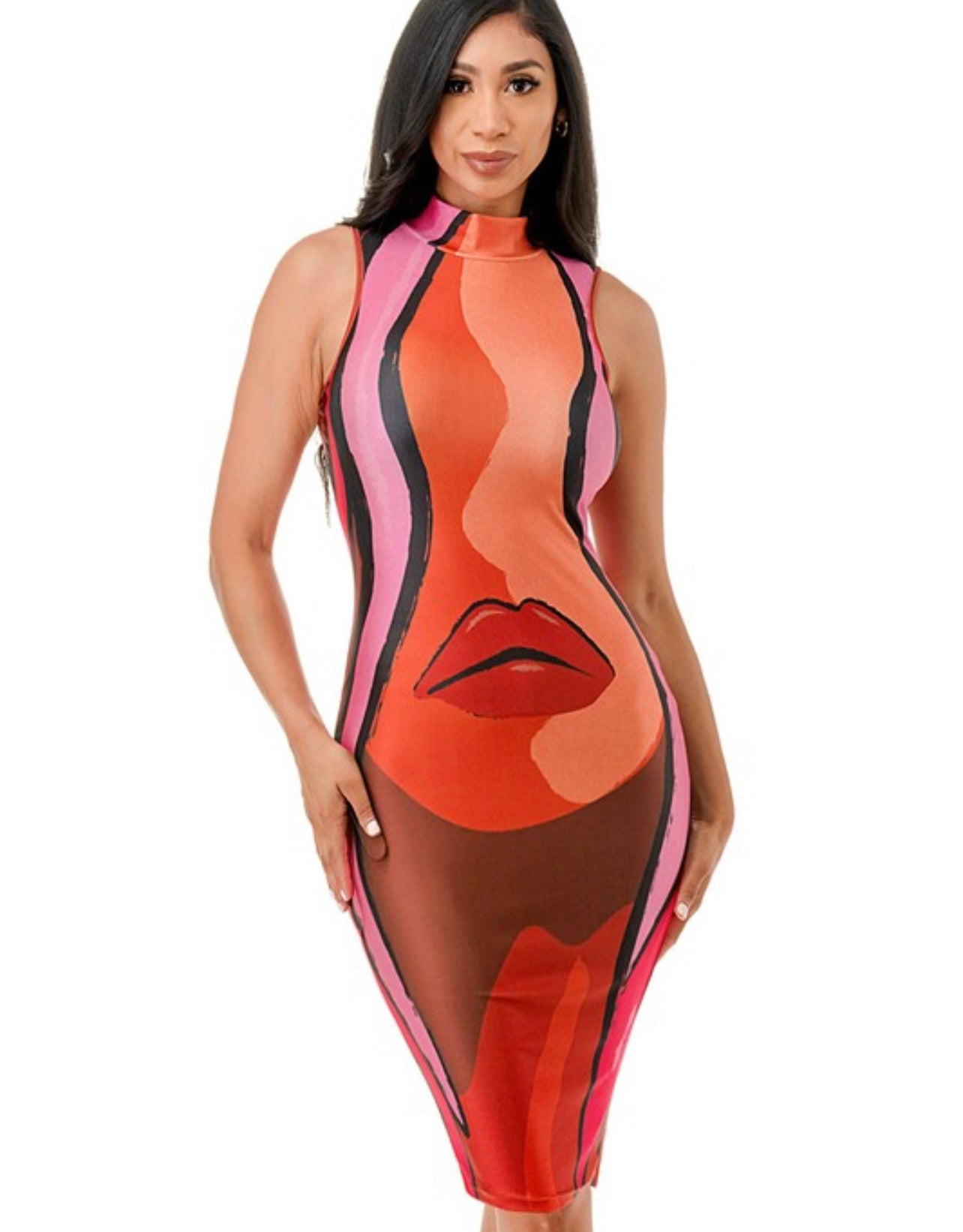 Miranda MIDI Dress (PLUS) Pink/ Orange