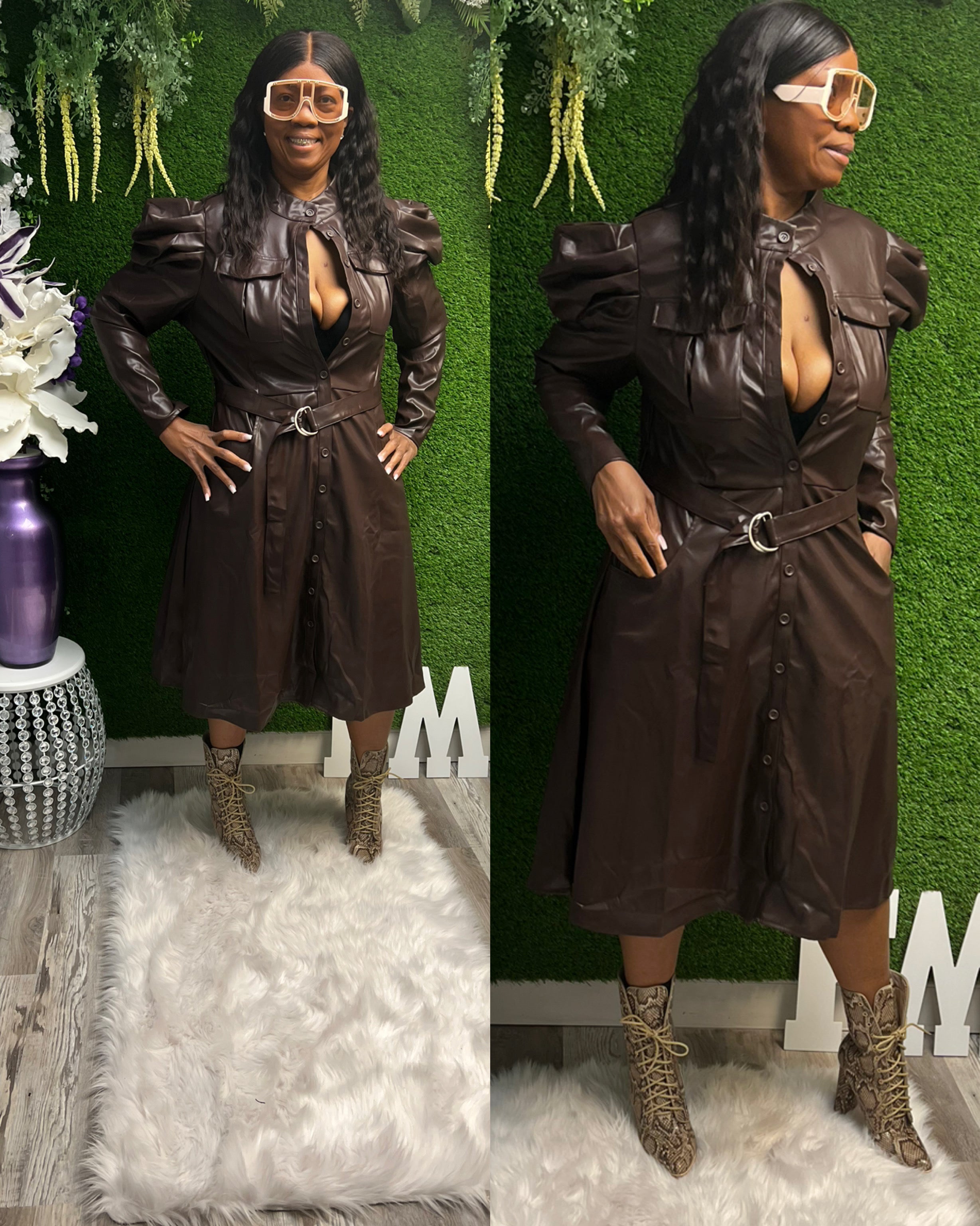 BETTY FAUX LEATHER DRESS (BROWN) - Feelin' Myself Boutique
