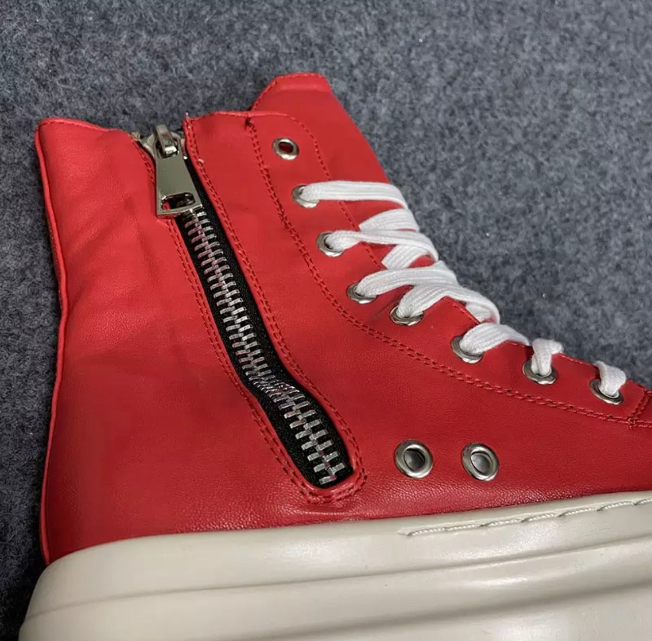 High Top Leather Sneakers Thick Bottoms (RED) - Feelin' Myself Boutique